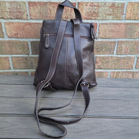 Leather Backpack Tignanello Brown Pebbled Purse Bag Keychain